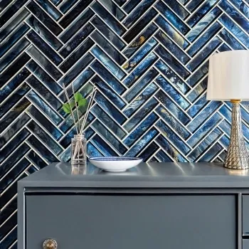 Solar Herringbone Blue Glass Mosaic