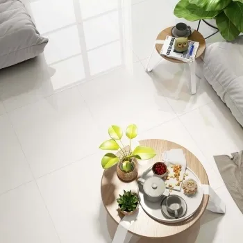 Blanco Rectified Gloss Porcelain Floor Tile 600x600 Living Room Roomset