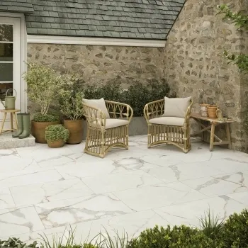 Carrara Gold Marble Effect Large Outdoor Porcelain Slab Tile