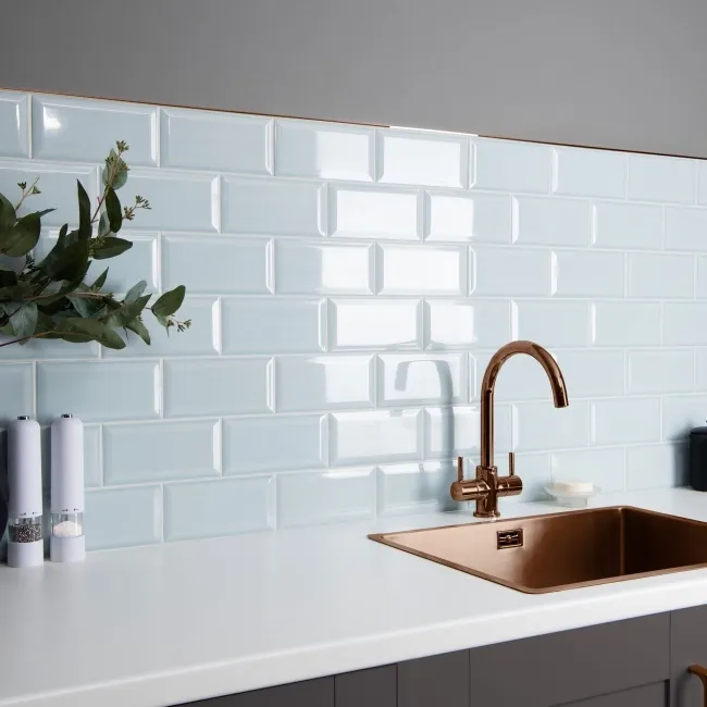 Metro Retro Bevelled Baby Blue Gloss Wall Tile