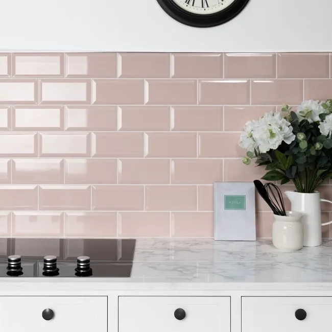 Metro Retro Bevelled Rose Pink Gloss Wall Tile