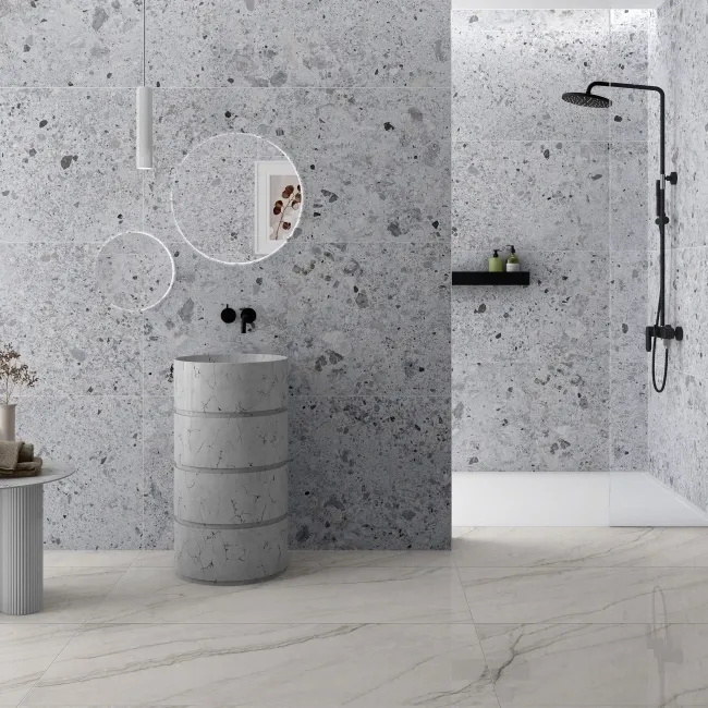 Jaya Grey Terrazzo Effect Matt Porcelain Wall and Floor Tile