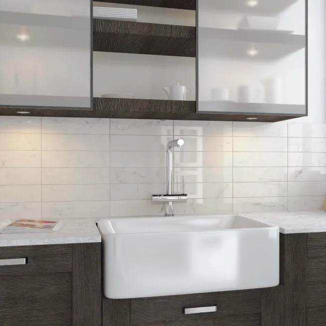 Carrara White Marble Effect Gloss Brick Wall Tile