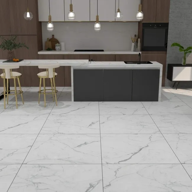 Carrera White Marble Effect Large Matt Porcelain Floor Tile