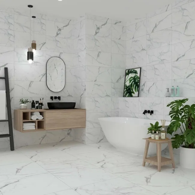 Carrera White Marble Effect Matt Porcelain Wall and Floor Tile