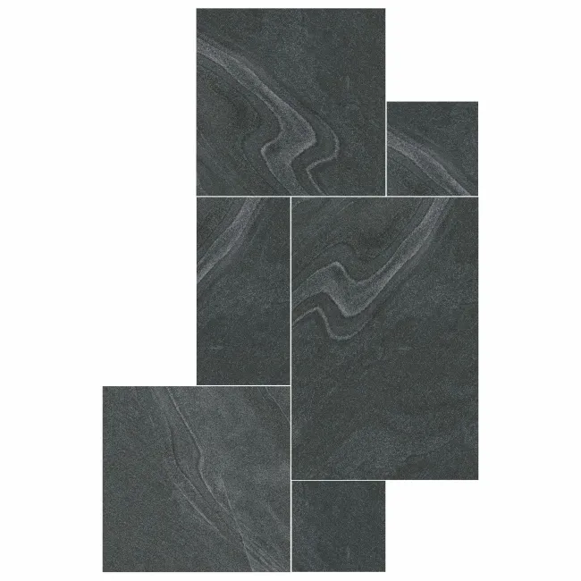 Esla Modular Black Stone Effect Matt Porcelain Floor Tile