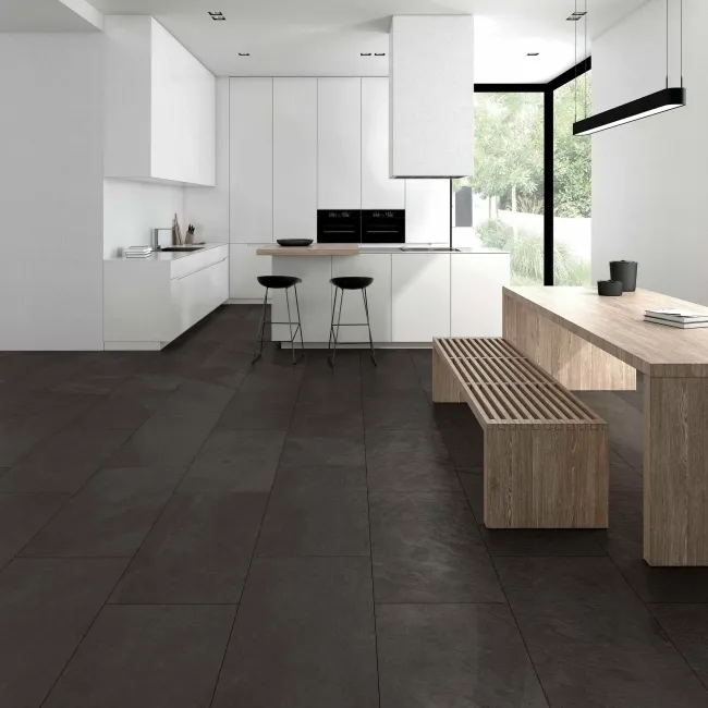 Mustang Black Slate Effect Matt Porcelain Large Wall and Floor Tile
