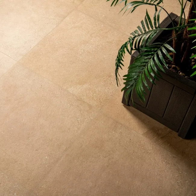 Portman Beige Stone Effect Matt Porcelain Outdoor Slab Tile