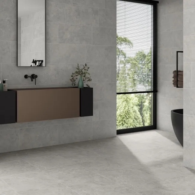 Premiere Grey Stone Effect Matt Porcelain Floor Tile