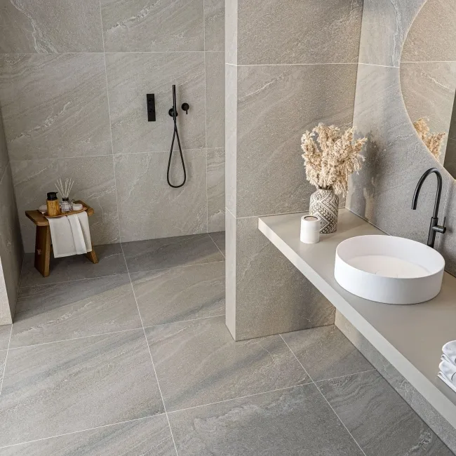Tulum Grey Stone Effect Structured Matt Porcelain Tile