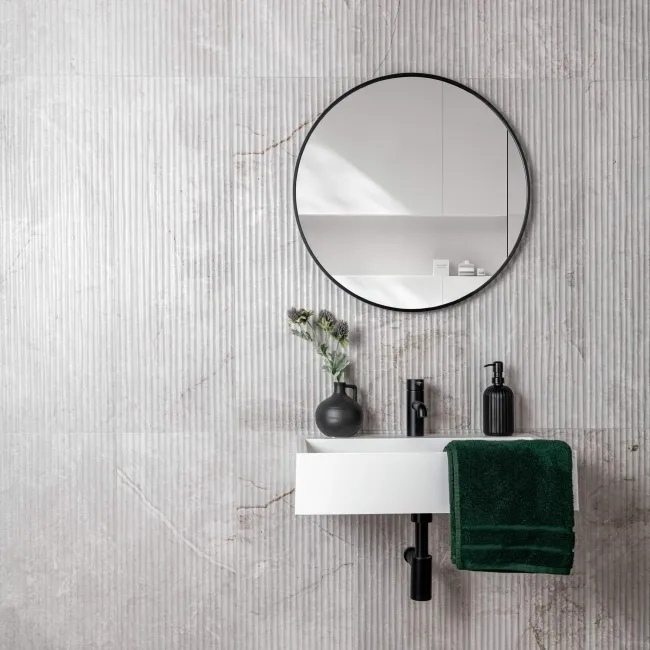 Tuscan Light Grey Embossed Decor Stone Effect Matt Ceramic Wall Tile