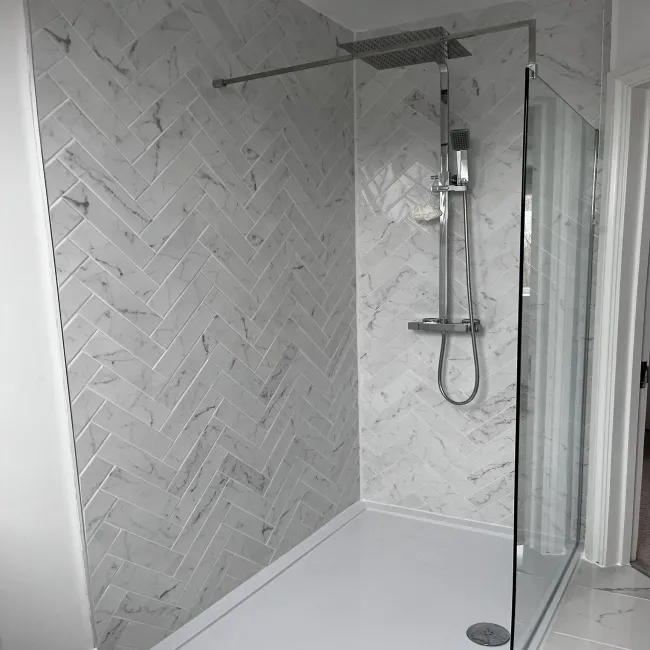 Carrara White Marble Effect Gloss Brick Wall Tile