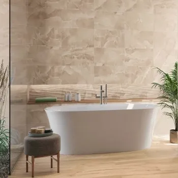 Garner Ivory Onyx Marble Effect Gloss Ceramic Wall Tile