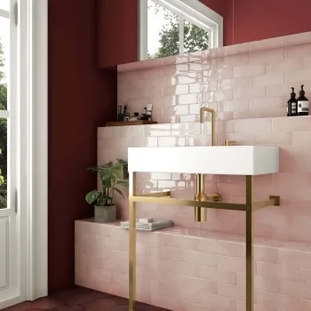 Village Rose Gold Wall Tiles 65x200 Bathroom Roomset