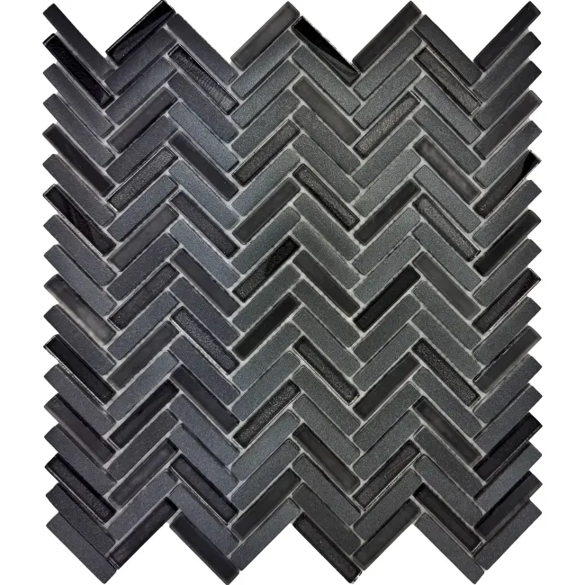 Chapel Herringbone Black Mixed Mosaic