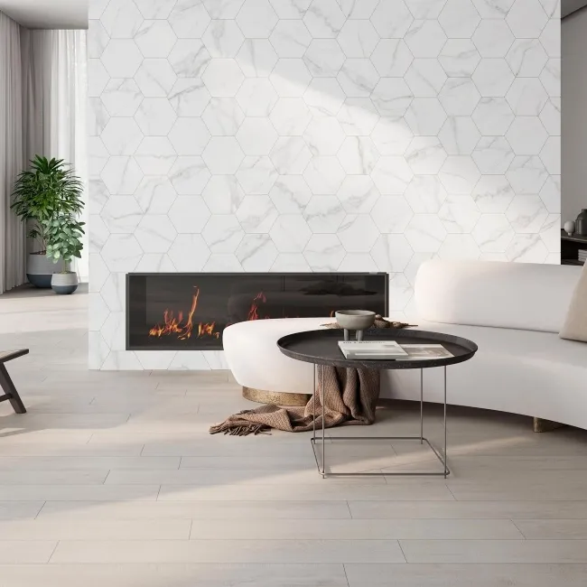 Cipriani Hexagon White Marble Effect Matt Porcelain Wall and Floor Tile