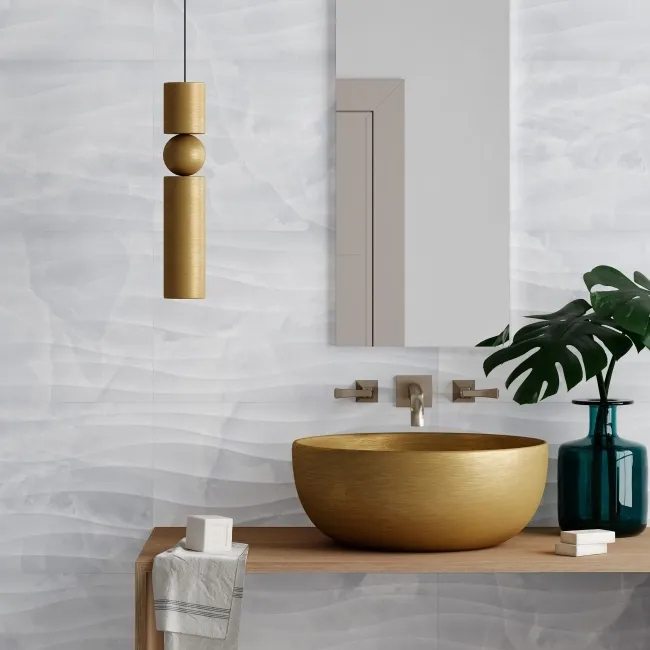 Garner White Decor Onyx Marble Effect Gloss Ceramic Wall Tile