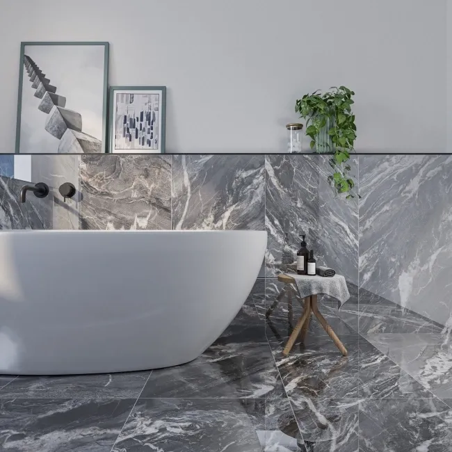 Aroma Grey Marble Effect Polished Porcelain Wall and Floor Tile