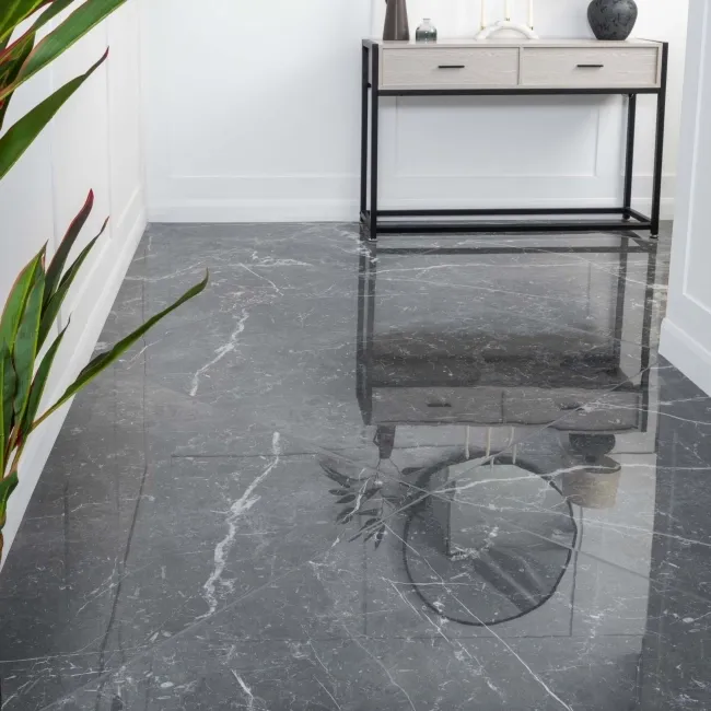 Blu Del Belgio Black Large Polished Marble Effect Porcelain Tile