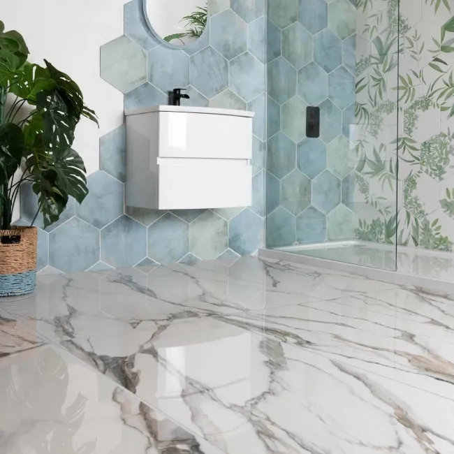 Fantasy Calacatta Taupe Polished Marble Effect Porcelain Wall and Floor Tile