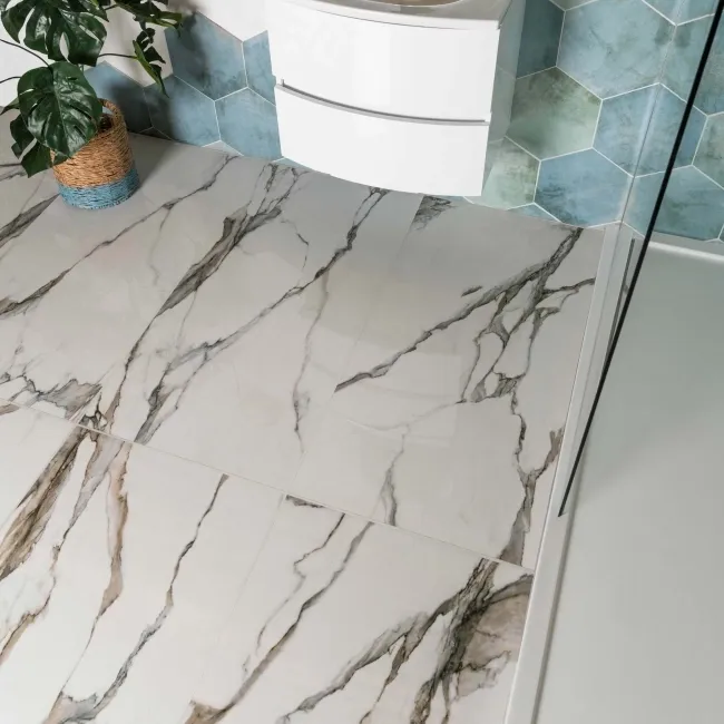 Fantasy Calacatta Taupe Polished Marble Effect Porcelain Wall and Floor Tile