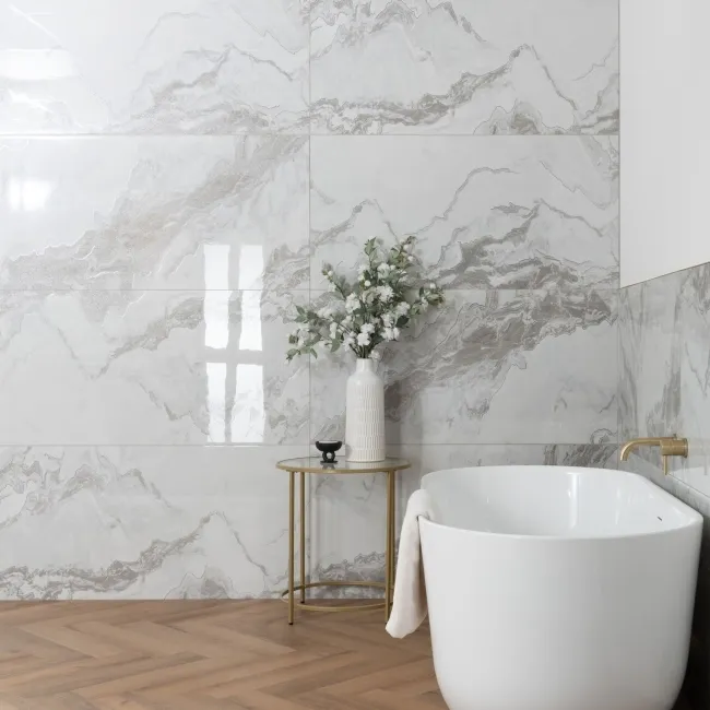 Fenndi Silver Marble Effect Polished Porcelain Tile