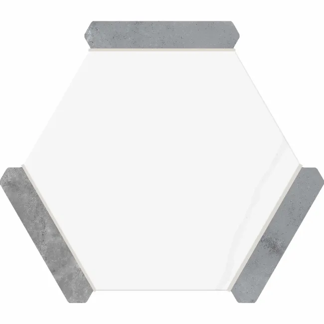 Fusion White Marble Effect & Stone Border Hexagon Tile