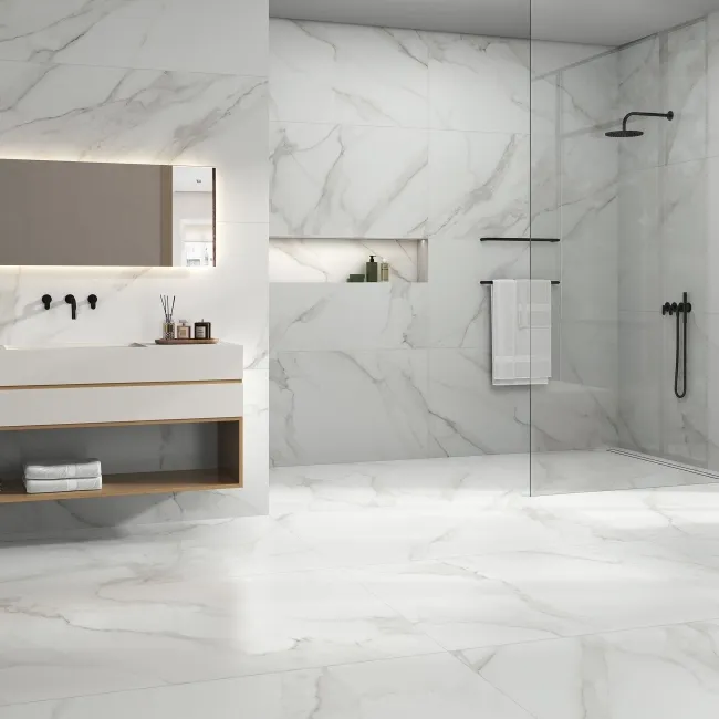 Lumiere White Marble Effect Large Matt Vitrified Ceramic Tile