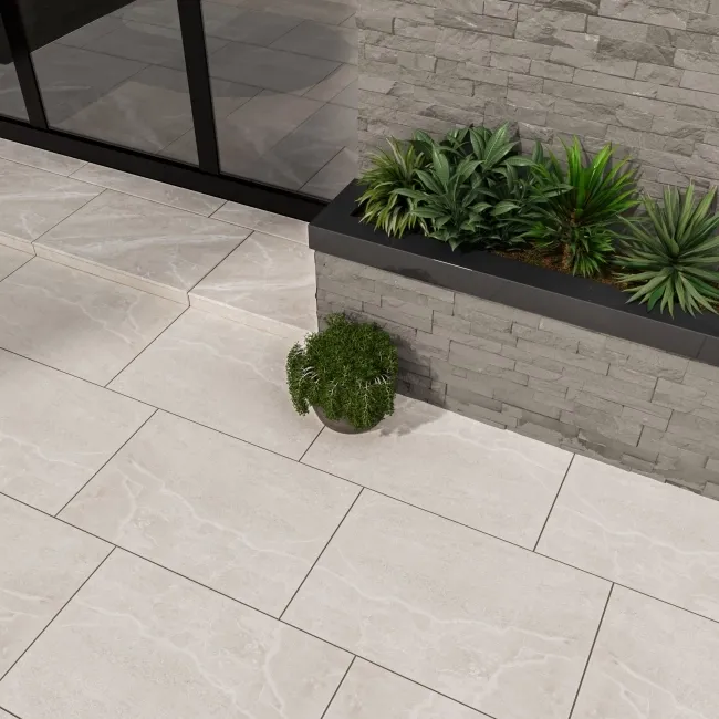 Kansas Beige Marble Effect Matt Porcelain Large Outdoor Slab Tile