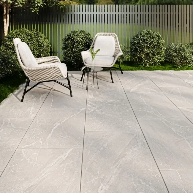 Kansas Grey Marble Effect Matt Porcelain Large Outdoor Slab Tile