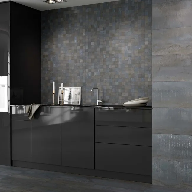 Metal Iron Rectified Porcelain Mosaic