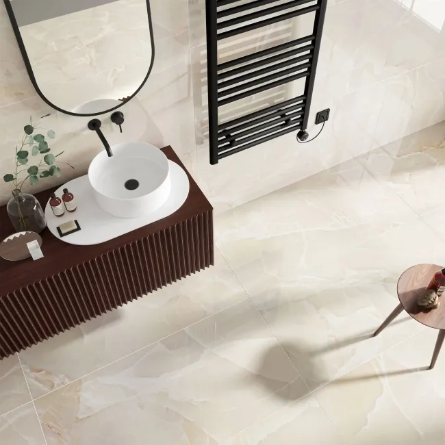 Onyx Marble Effect Cream Polished Porcelain Wall and Floor Tile