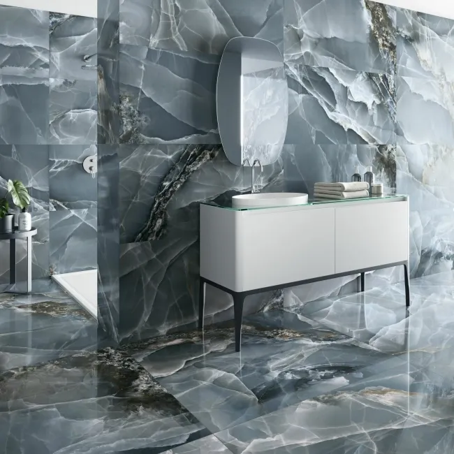 Onyx Marble Effect Blue Polished Porcelain Wall and Floor Tile
