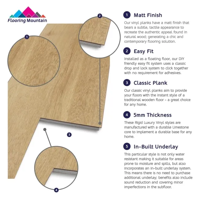 Paris Natural Oak Luxury Click Vinyl Flooring 5mm