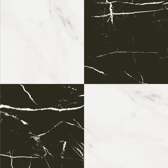 Marble Chess Effect Black & White Matt Porcelain Tile