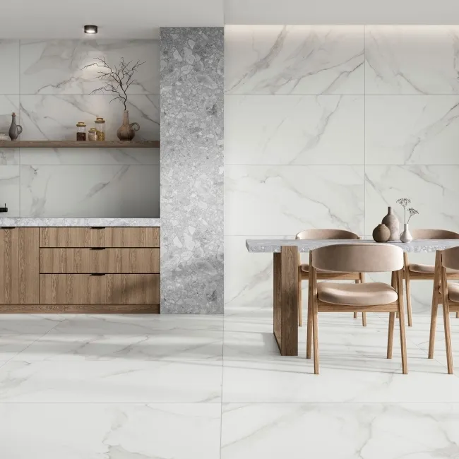Lumiere White Marble Effect Large Matt Vitrified Ceramic Tile