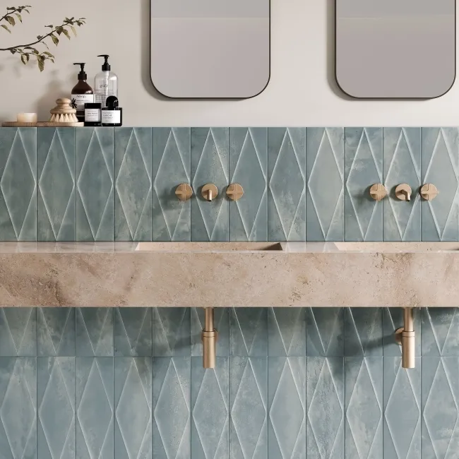 Zellige Ocean Blue Diamond Decor Gloss Porcelain Tile