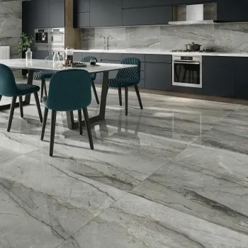Breccia Adige Grey Large Polished Marble Effect Porcelain Floor Tile