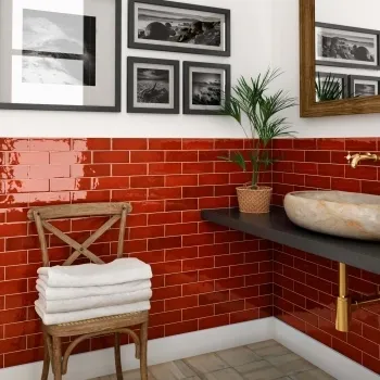 Village Volcanic Red Wall Tiles 65x200 Bathroom Roomset