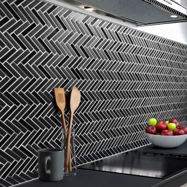 Chapel Herringbone Black Mixed Mosaic