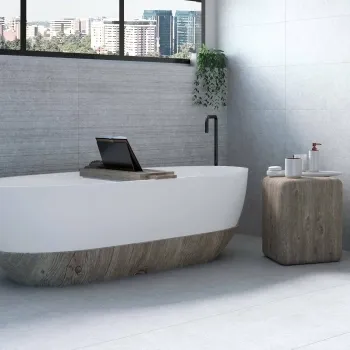 Nimes Pearl Grey Stripe Pattern Wall Tile 303x613 Bathroom Roomest