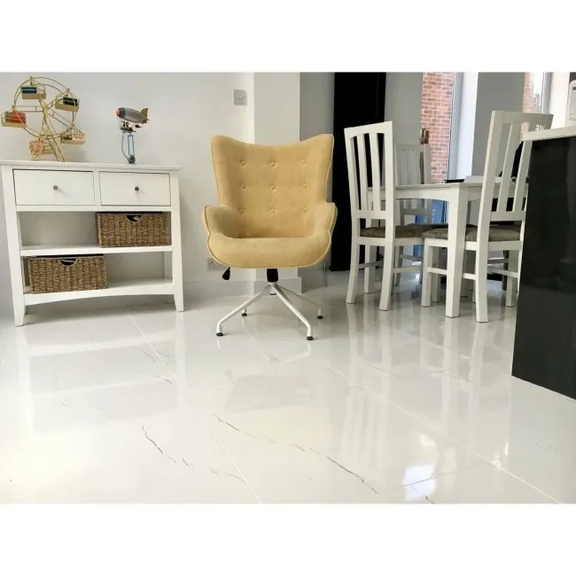 Barbados White Marble Effect Gloss Porcelain Floor Tiles
