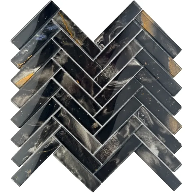 Solar Herringbone Black Glass Mosaic