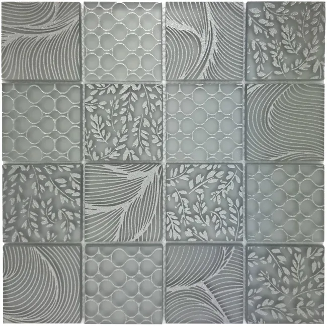 Hampton Silver Grey Patterned  Matt Glass Mosaic