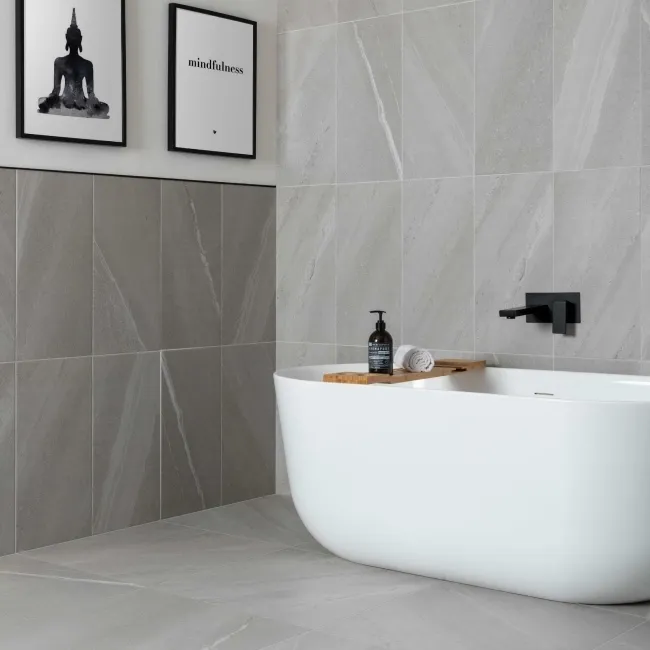 Allegro Grey Stone Effect Matt Rectified Porcelain Wall & Floor Tile