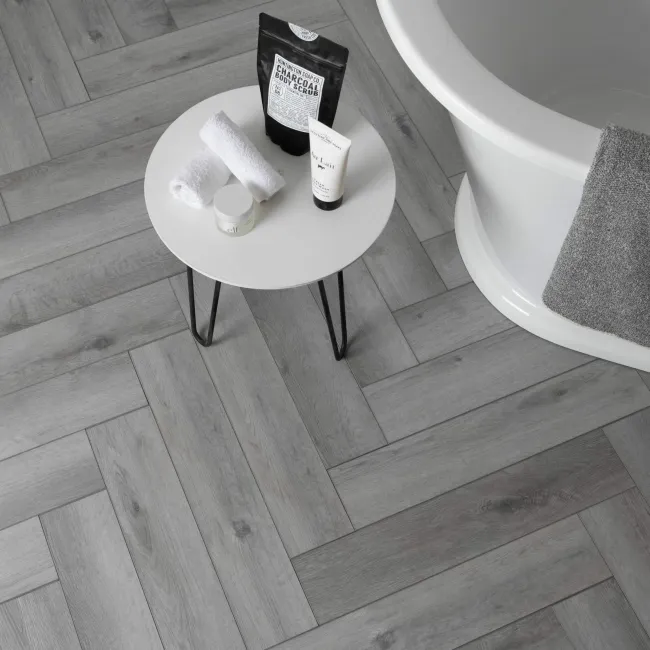 Alsek Silver Grey Herringbone Luxury Click Vinyl Flooring 5mm