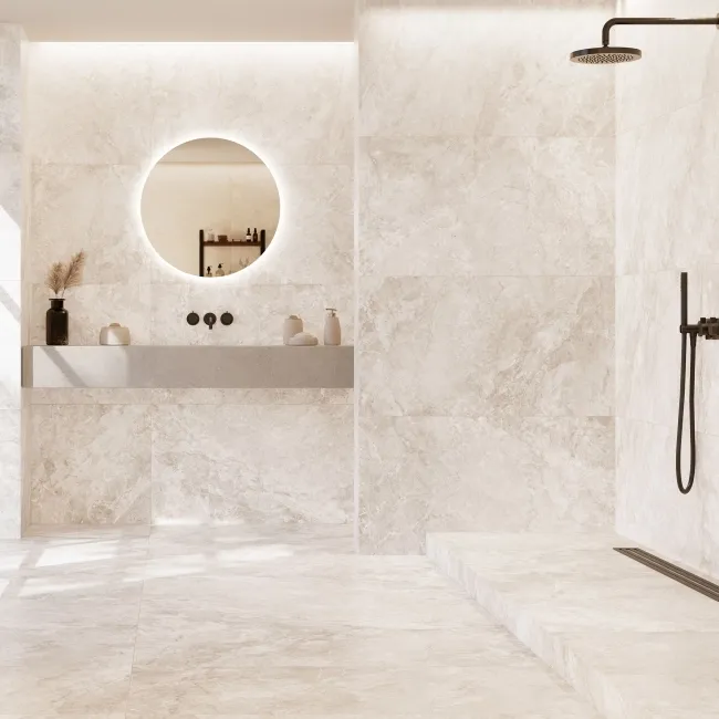 Mylos Ivory Stone Effect Matt Porcelain Wall & Floor Tile