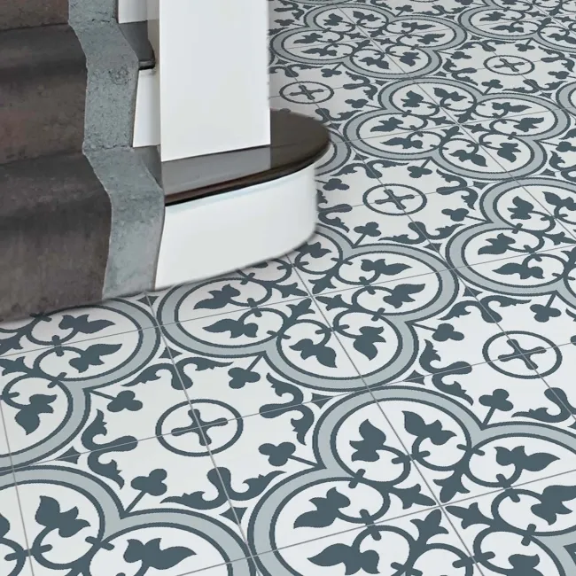 Avon Blue Victorian Patterned Matt Ceramic Floor Tile