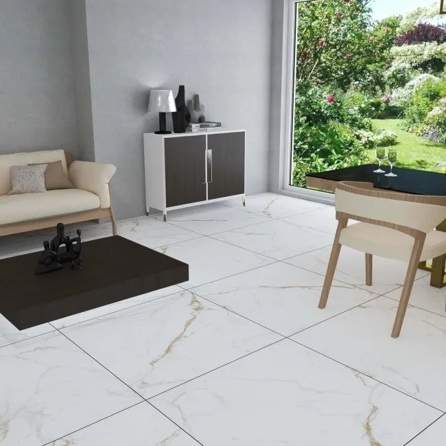 Carrera Gold Marble Effect Rectified Large Matt Porcelain Floor Tile