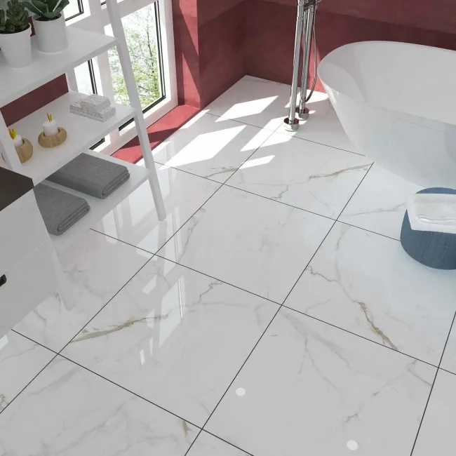Carrera Gold Marble Effect Rectified Polished Porcelain Floor Tile